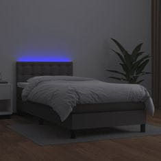 Petromila vidaXL Boxspring posteľ s matracom a LED sivá 90x200 cm umelá koža