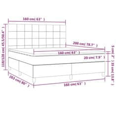 shumee Posteľ boxsping s matracom a LED tmavosivá 160x200 cm zamat