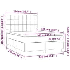 shumee Posteľ boxsping s matracom a LED bledosivá 140x190 cm látka