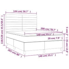 shumee Posteľ boxsping s matracom a LED tmavosivá 140x200 cm zamat