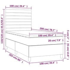 shumee Posteľný rám boxsping s matracom a LED ružový 100x200 cm zamat