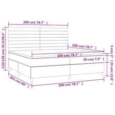 shumee Posteľ boxsping s matracom a LED bledosivá 200x200 cm zamat