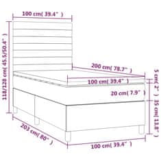 shumee Posteľ boxsping s matracom a LED tmavosivá 100x200 cm zamat