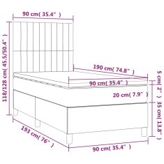 shumee Posteľ boxsping s matracom a LED tmavosivá 90x190 cm zamat