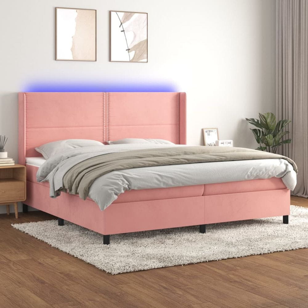 Vidaxl Posteľný rám boxsping s matracom a LED ružový 200x200 cm zamat