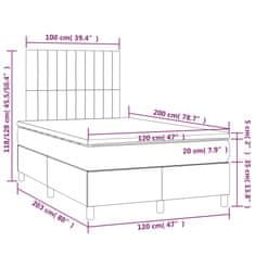 shumee Posteľ boxsping s matracom a LED sivohnedá 120x200 cm látka