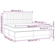 shumee Posteľ boxsping s matracom a LED tmavosivá 200x200 cm látka