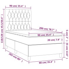 shumee Posteľ boxsping s matracom a LED bledosivá 90x200 cm zamat