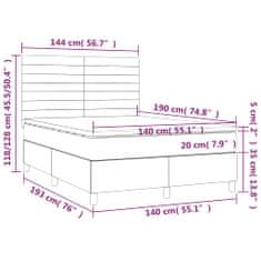 shumee Posteľ boxsping s matracom a LED tmavosivá 140x190 cm zamat