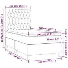 shumee Posteľ boxsping s matracom a LED tmavosivá 100x200 cm zamat