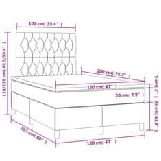 shumee Posteľ boxsping s matracom a LED sivohnedá 120x200 cm látka