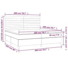 shumee Posteľ boxsping s matracom a LED tmavosivá 200x200 cm zamat