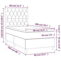 shumee Posteľ boxsping s matracom a LED bledosivá 80x200 cm zamat