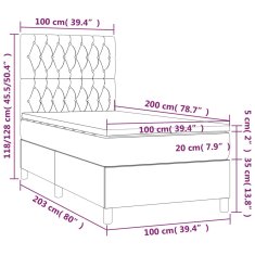 shumee Posteľ boxsping s matracom a LED bledosivá 100x200 cm zamat