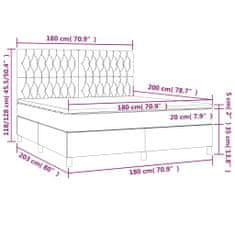 shumee Posteľ boxsping s matracom a LED tmavosivá 180x200 cm zamat