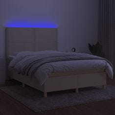 shumee Posteľ boxsping s matracom a LED krémová 140x190 cm látka