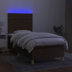 shumee Posteľ boxsping s matracom a LED tmavohnedá 90x200 cm látka