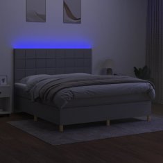 shumee Posteľ boxsping s matracom a LED bledosivá 160x200 cm látka