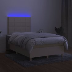 shumee Posteľ boxsping s matracom a LED krémová 120x200 cm látka