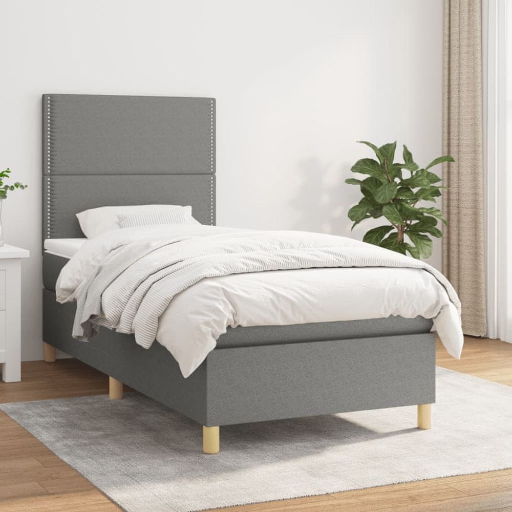 shumee Boxspring posteľ s matracom tmavosivá 100x200 cm látka