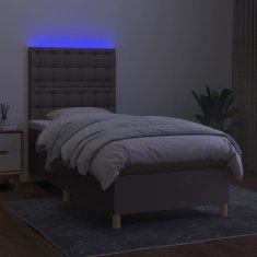 shumee Posteľ boxsping s matracom a LED sivohnedá 90x200 cm látka