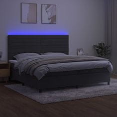 shumee Posteľ boxsping s matracom a LED tmavosivá 200x200 cm zamat