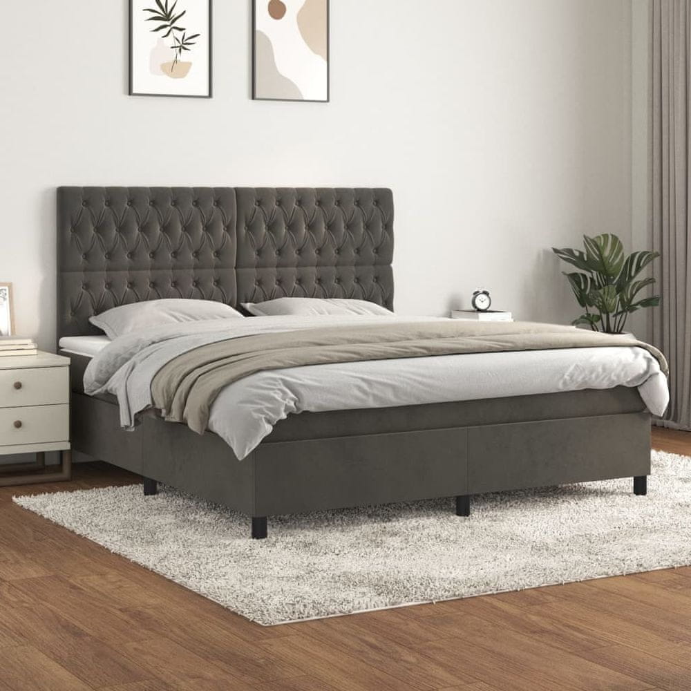 Petromila vidaXL Posteľný rám boxspring s matracom tmavosivý 180x200 cm zamat