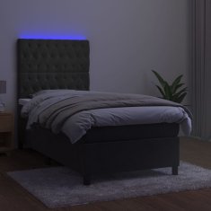 shumee Posteľ boxsping s matracom a LED tmavosivá 100x200 cm zamat