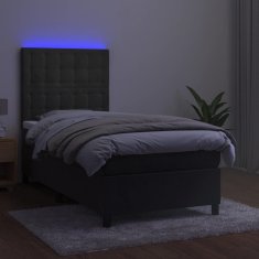 shumee Posteľ boxsping s matracom a LED tmavosivá 90x200 cm zamat