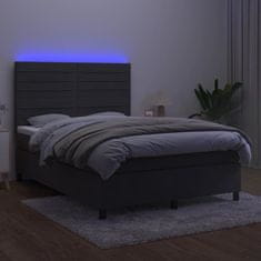 shumee Posteľ boxsping s matracom a LED tmavosivá 140x190 cm zamat