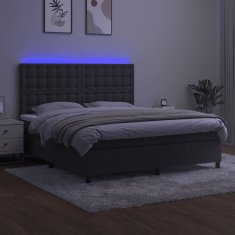 shumee Posteľ boxsping s matracom a LED tmavosivá 160x200 cm zamat