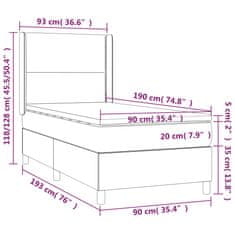 shumee Posteľ boxsping s matracom a LED bledosivá 90x190 cm zamat