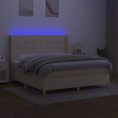 shumee Posteľ boxsping s matracom a LED krémová 160x200 cm látka