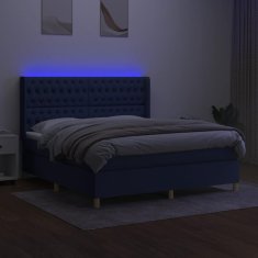 shumee Posteľ boxsping s matracom a LED modrá 160x200 cm látka