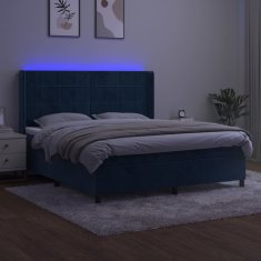 shumee Posteľný rám boxsping matrac a LED tmavomodrý 160x200 cm zamat