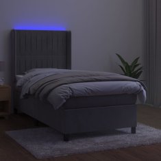 shumee Posteľ boxsping s matracom a LED bledosivá 90x200 cm zamat