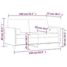 Vidaxl 2-miestna pohovka s vankúšmi bledosivá 140 cm zamat