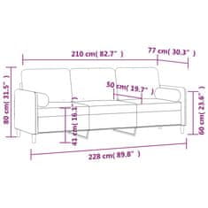 Vidaxl 3-miestna pohovka s vankúšmi tmavosivá 210 cm zamat