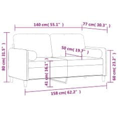 Vidaxl 2-miestna pohovka s vankúšmi hnedá 140 cm zamat