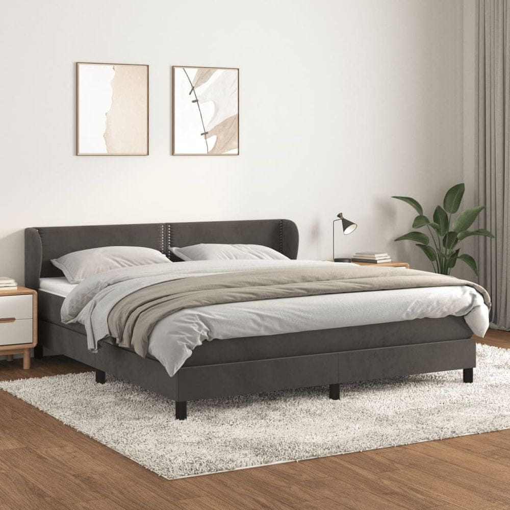 Vidaxl Posteľný rám boxspring s matracom tmavosivý 180x200 cm zamat