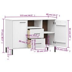 Petromila vidaXL Komoda s kovovými nohami biela 113x40x77 cm masívne drevo OSLO