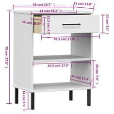 Vidaxl Konzolová skrinka s kovovými nohami biela masívna borovica OSLO
