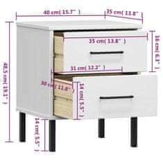 Petromila vidaXL Nočná skrinka s kovovými nohami biela masívna borovica OSLO