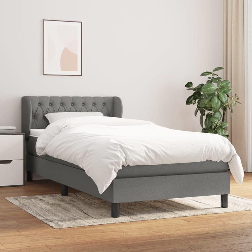 Vidaxl Boxspring posteľ s matracom tmavosivá 90x190 cm látka