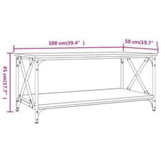 Vidaxl Konferenčný stolík dymový dub 100x50x45cm sprac. drevo a železo