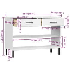 Vidaxl Konzolová skrinka s kovovými nohami biela masívna borovica OSLO