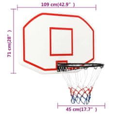 Vidaxl Basketbalová doska biela 109x71x3 cm polyetén