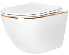 REA Závesná WC misa CARLO Mini Flat - biela-zlatý okraj