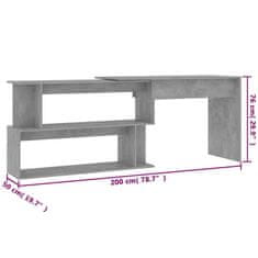 Vidaxl Rohový stôl, betónovo sivý 200x50x76 cm, drevotrieska