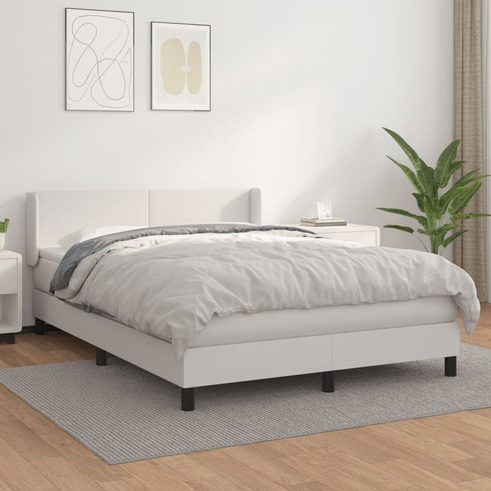 Vidaxl Boxspring posteľ s matracom biela 140x200 cm umelá koža